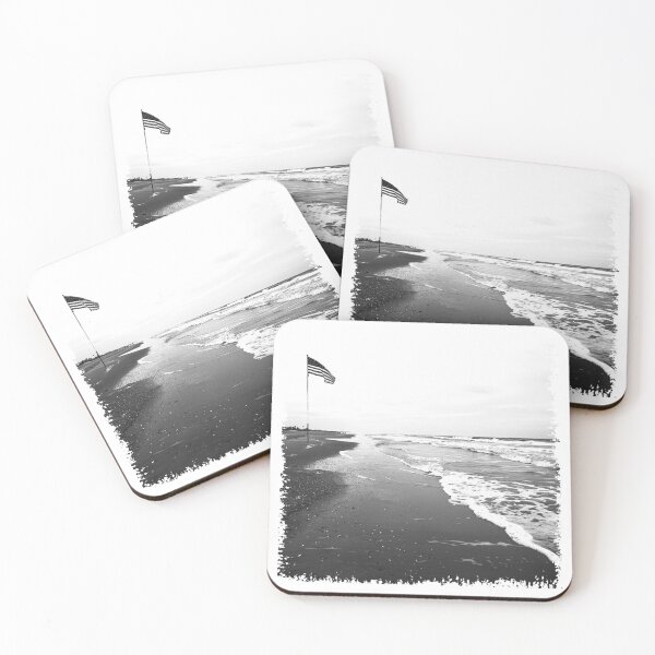Item preview, American Flag Beach Photo | Black and White Coastal Patriotic Wall Art designed and sold by inkoutninja.