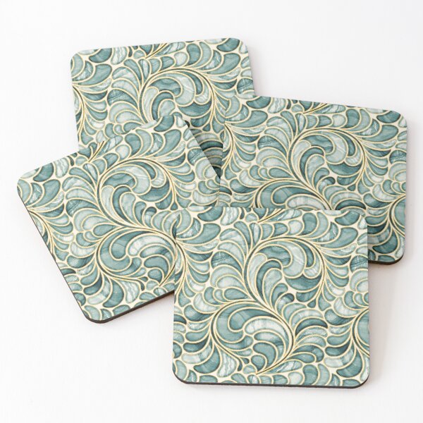Item preview, Marble Mosaic Fern Leaves - Granite Teal and Gold designed and sold by TigaTiga.