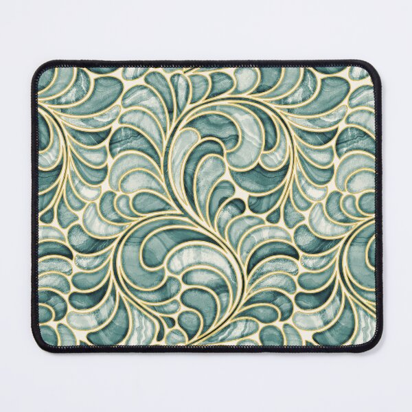 Item preview, Marble Mosaic Fern Leaves - Granite Teal and Gold designed and sold by TigaTiga.