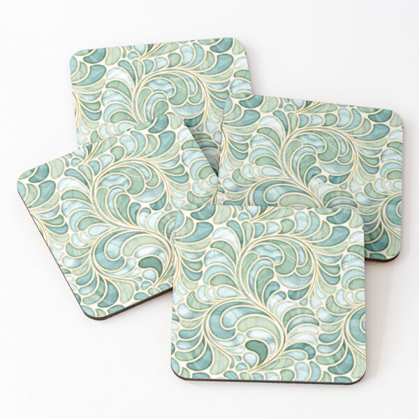 Item preview, Marble Mosaic Fern Leaves - Sage Greens and Gold designed and sold by TigaTiga.