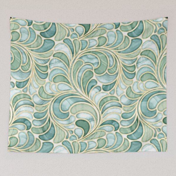 Item preview, Marble Mosaic Fern Leaves - Sage Greens and Gold designed and sold by TigaTiga.