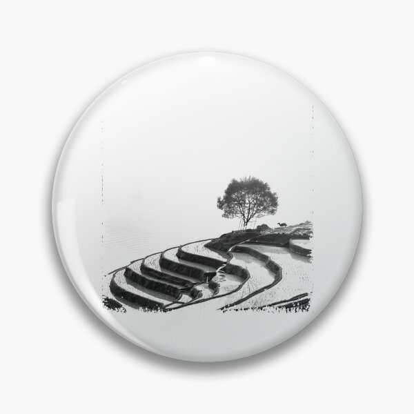 Item preview, Minimalist Terraced Landscape Photo | Black and White Rice Terrace Wall Art designed and sold by inkoutninja.