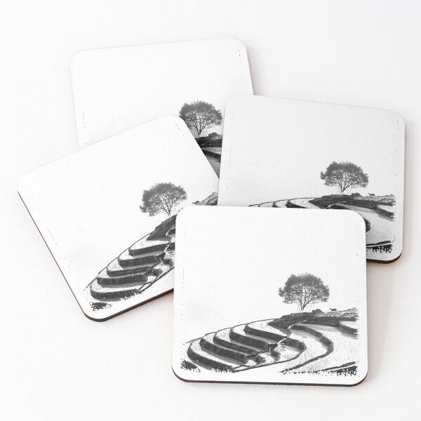 Item preview, Minimalist Terraced Landscape Photo | Black and White Rice Terrace Wall Art designed and sold by inkoutninja.