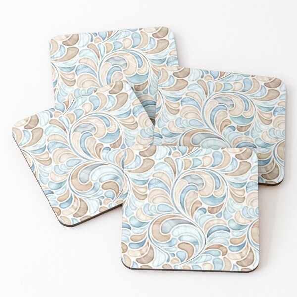 Item preview, Marble Mosaic Fern Leaves - Pale Blue And Beige designed and sold by TigaTiga.