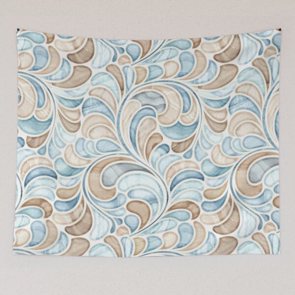 Item preview, Marble Mosaic Fern Leaves - Pale Blue And Beige designed and sold by TigaTiga.