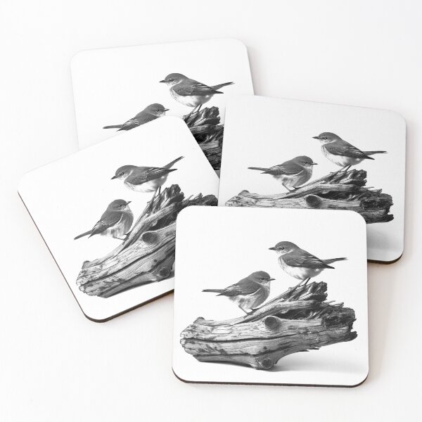Item preview, Two Birds on Driftwood | Minimal Black and White Bird Photography designed and sold by inkoutninja.