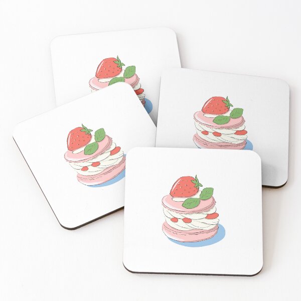 Item preview, Aesthetic Strawberry Macaron Cake - Kawaii Bakery Food Illustration designed and sold by morimist.