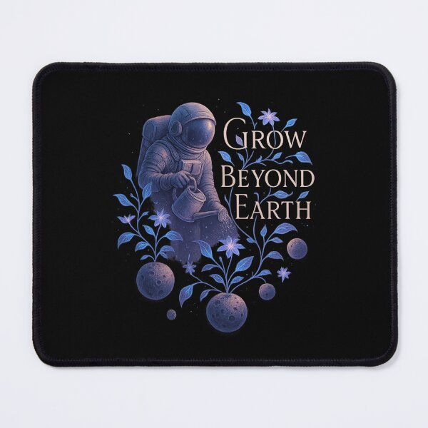 Item preview, Grow Beyond Earth - Astronaut Watering Alien Plants Sci-Fi Art Print designed and sold by MKreative Studio.