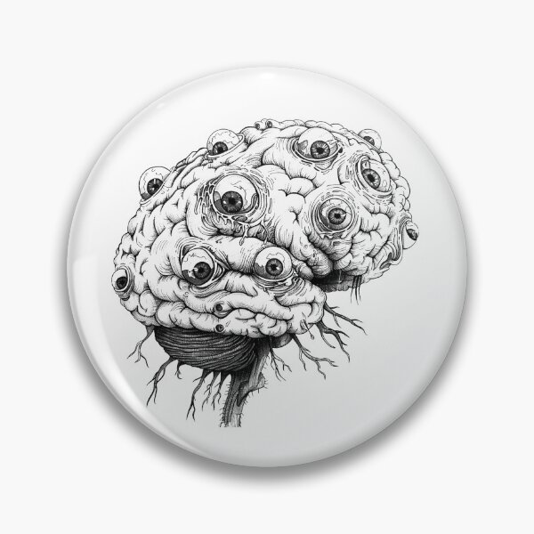 Item preview, Eldritch Brain with Eyes | Surreal Horror Black and White Ink Illustration designed and sold by inkoutninja.