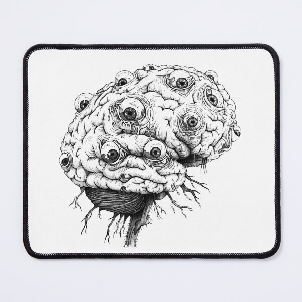 Item preview, Eldritch Brain with Eyes | Surreal Horror Black and White Ink Illustration designed and sold by inkoutninja.