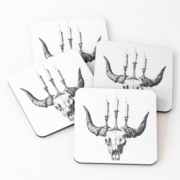 Item preview, Horned Skull Candelabra | Occult Black and White Gothic Ink Illustration designed and sold by inkoutninja.
