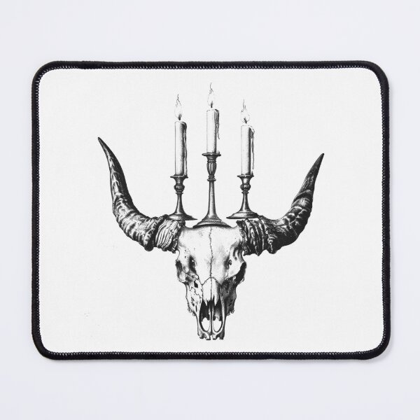 Item preview, Horned Skull Candelabra | Occult Black and White Gothic Ink Illustration designed and sold by inkoutninja.