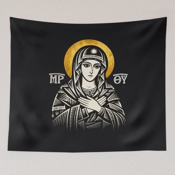 Item preview, ΜΡ ΘΥ — Monastic Theotokos (Byzantine Linocut Halo) designed and sold by Sanctum Icons.