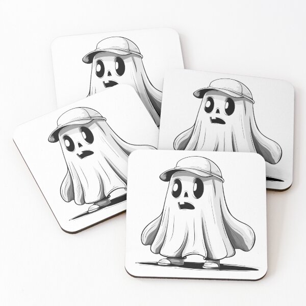 Item preview, Cute Ghost with Cap | Cartoon Halloween Black and White Illustration designed and sold by inkoutninja.