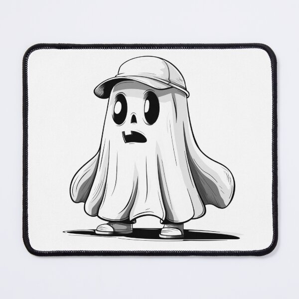 Item preview, Cute Ghost with Cap | Cartoon Halloween Black and White Illustration designed and sold by inkoutninja.