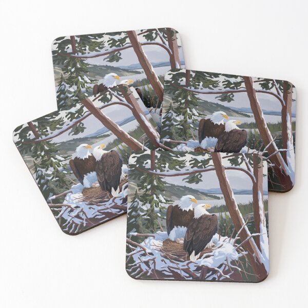 Item preview, Bald Eagle Pair in Snowy Nest – Wildlife Art, American Eagle Painting (Jackie and Shadow) designed and sold by AnimalAirtistry.