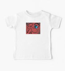 Headphones Painting and Music Notes on Red Baby Tee