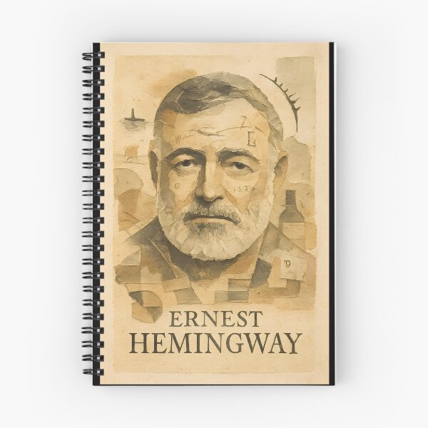 Item preview, Ernest Hemingway Portrait – Abstract Collage with Sea Canvas, Marlin, Vintage Newsprint, Paris Café, Brass Accents designed and sold by Cosmopolis.