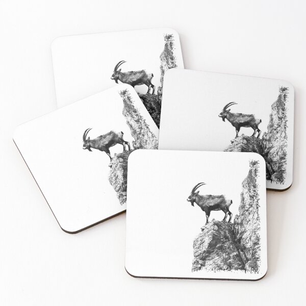 Item preview, Mountain Goat on Cliff | Minimal Black and White Wildlife Photography designed and sold by inkoutninja.