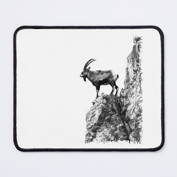 Item preview, Mountain Goat on Cliff | Minimal Black and White Wildlife Photography designed and sold by inkoutninja.