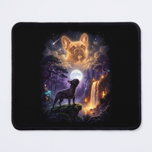 Item preview, Mystical French Bulldog Howling At The Moon Surreal Nighttime Forest Fantasy Art designed and sold by KLArtzStore.