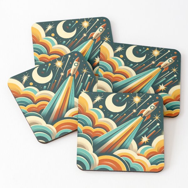Item preview, Retro Rocket Launch Through Clouds and Stars designed and sold by InkSmithery.