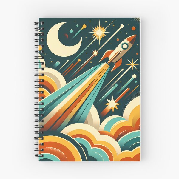 Item preview, Retro Rocket Launch Through Clouds and Stars designed and sold by InkSmithery.