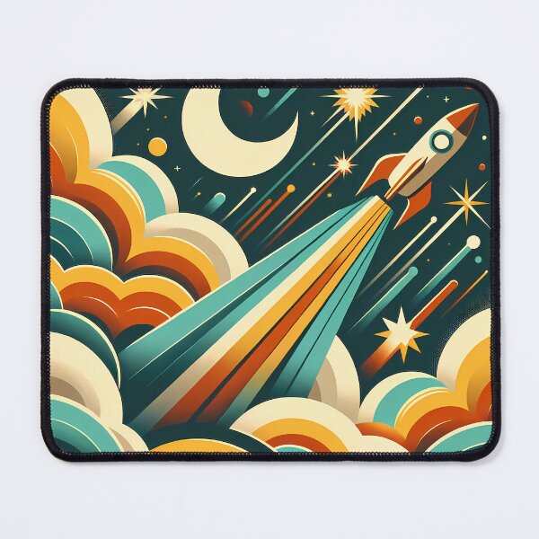 Item preview, Retro Rocket Launch Through Clouds and Stars designed and sold by InkSmithery.