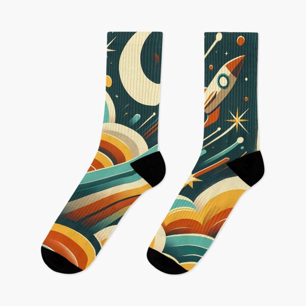 Item preview, Retro Rocket Launch Through Clouds and Stars designed and sold by InkSmithery.