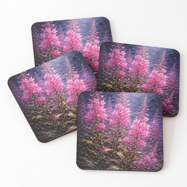 Item preview, Glowing Pink Wildflowers at Twilight | Moody Textured Floral Art designed and sold by ChubbyGoong.