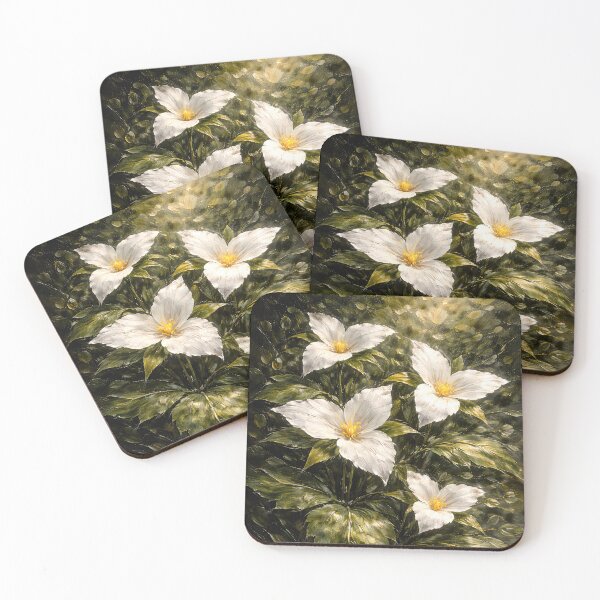 Item preview, White Trillium in Woodland Light | Textured Botanical Oil Painting Art designed and sold by ChubbyGoong.