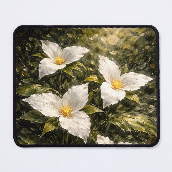 Item preview, White Trillium in Woodland Light | Textured Botanical Oil Painting Art designed and sold by ChubbyGoong.