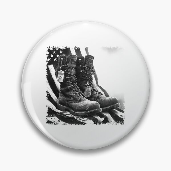 Item preview, Combat Boots with Dog Tags | American Flag Grunge Black and White Veteran Art designed and sold by inkoutninja.