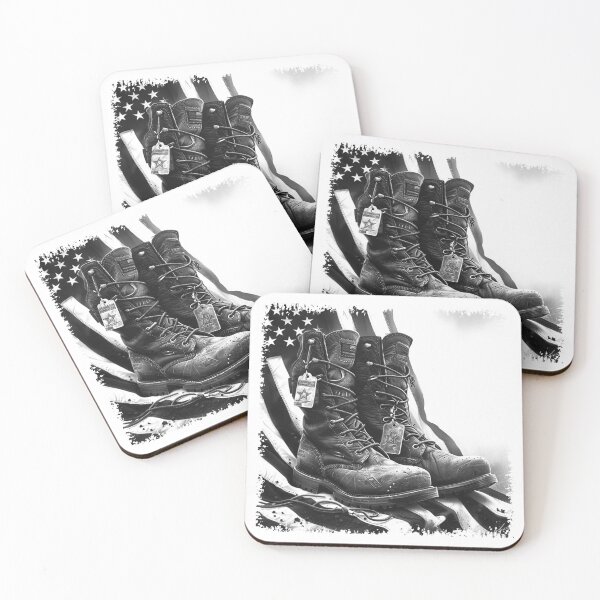 Item preview, Combat Boots with Dog Tags | American Flag Grunge Black and White Veteran Art designed and sold by inkoutninja.
