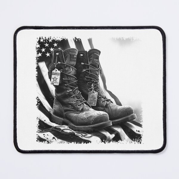 Item preview, Combat Boots with Dog Tags | American Flag Grunge Black and White Veteran Art designed and sold by inkoutninja.