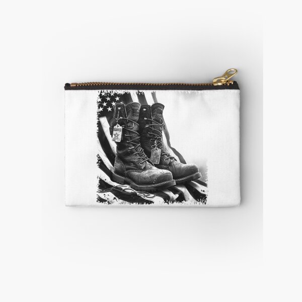 Item preview, Combat Boots with Dog Tags | American Flag Grunge Black and White Veteran Art designed and sold by inkoutninja.
