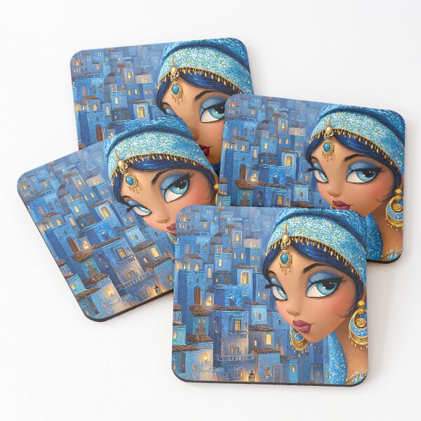 Item preview, Enchanting Blue-Hued Cityscape with Elegant Woman designed and sold by Artessie.