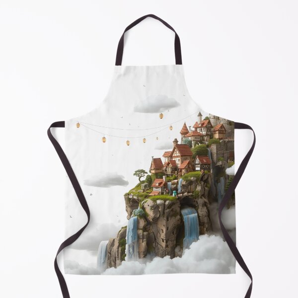 Item preview, Fantasy Cliff Village Artwork – Magical Waterfalls and Sky Bridges designed and sold by catcurio.