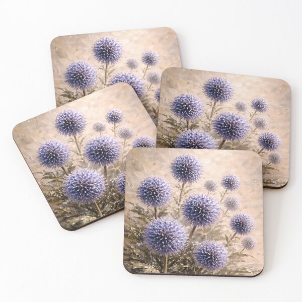Item preview, Purple Globe Thistle Blooms | Neutral Botanical Oil Painting Art designed and sold by ChubbyGoong.