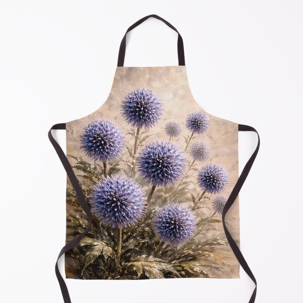 Item preview, Purple Globe Thistle Blooms | Neutral Botanical Oil Painting Art designed and sold by ChubbyGoong.