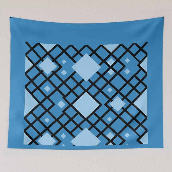 Item preview, Modern Black Geometric Grid with Blue Diamonds designed and sold by annenambiro.