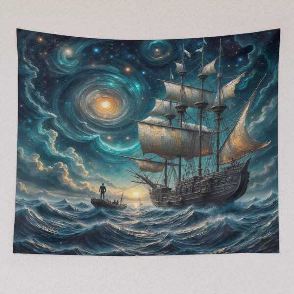 Item preview, Cosmic Voyage & Ocean Dreams – Sailing ship in the sea of stars between light, waves & galaxies designed and sold by FotoworldEdel.