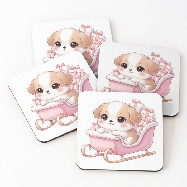 Item preview, Puppy in Pink Sleigh – Cute Christmas Dog with Gifts Sticker designed and sold by Vextur.