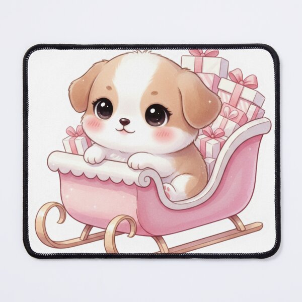 Item preview, Puppy in Pink Sleigh – Cute Christmas Dog with Gifts Sticker designed and sold by Vextur.