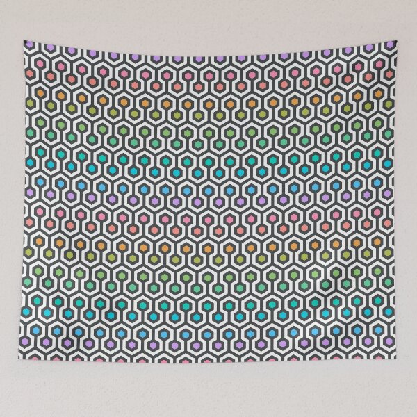 Item preview, Geometric Pattern: Looped Hexagons: Light Chalk Rainbow designed and sold by Red Wolf.