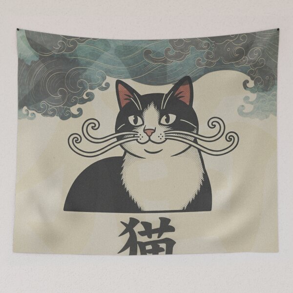 Item preview, Mustache Cat Neko – Vintage Japanese Style designed and sold by CucuArtwork.