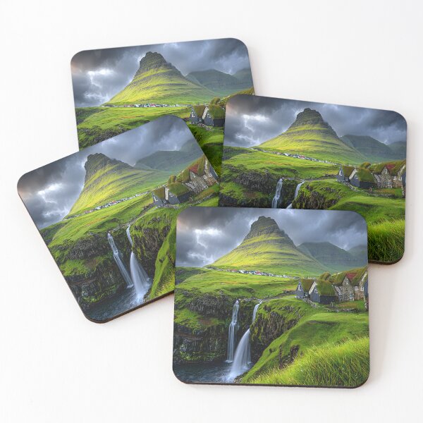 Item preview, Lush Green Landscape with Waterfall and Mountains designed and sold by Artessie.