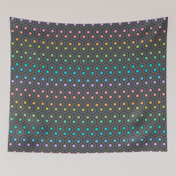 Item preview, Geometric Pattern: Looped Hexagons: Dark Chalk Rainbow designed and sold by Red Wolf.