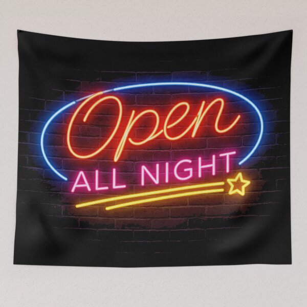 Item preview, Open All Night Neon Sign Shirt – Retro 24 Hour Sign Tee – Flirty Double Entendre Humor designed and sold by DiamondSkyShirt.
