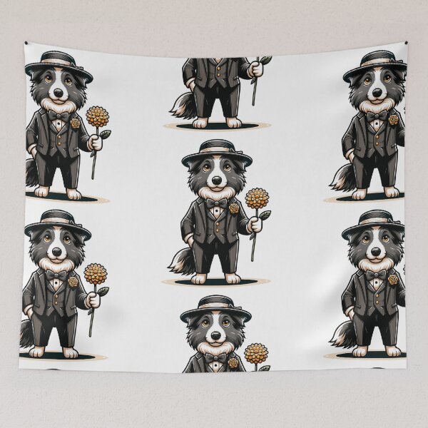 Item preview, Border Collie Gentleman With Flower – Elegant Romantic Dog Illustration designed and sold by CyfroweMysli.
